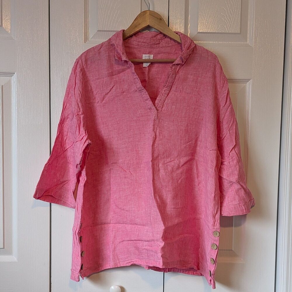 Sigrid Olsen Lightweight Lagenlook Linen Boho Top  Barbiecore Pink 1X Vacation